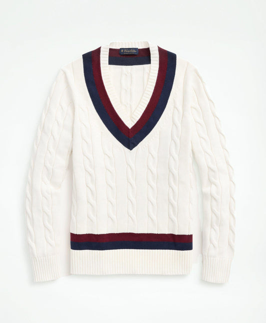 Vintage-Inspired Tennis V-Neck Sweater in Supima Cotton