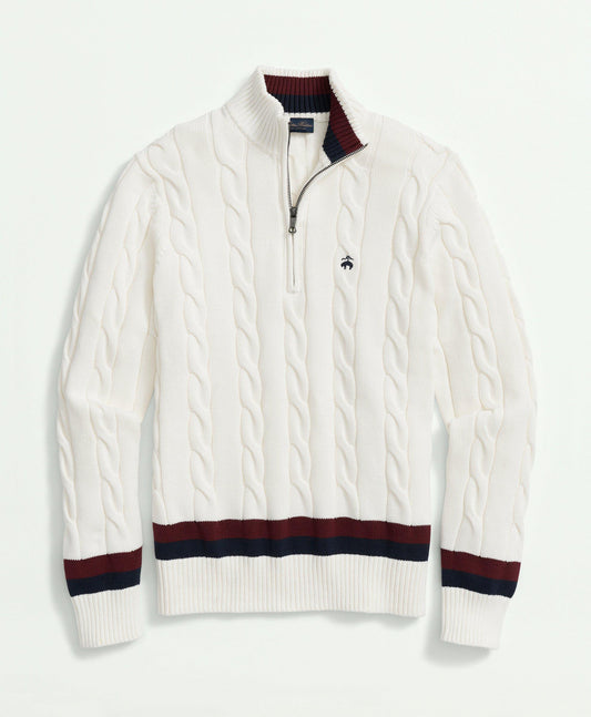 Cable Knit Tennis Half-Zip Sweater in Supima Cotton