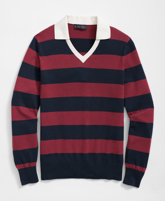 Johnny Collar Polo Sweater In Rugby Stripe Supima Cotton