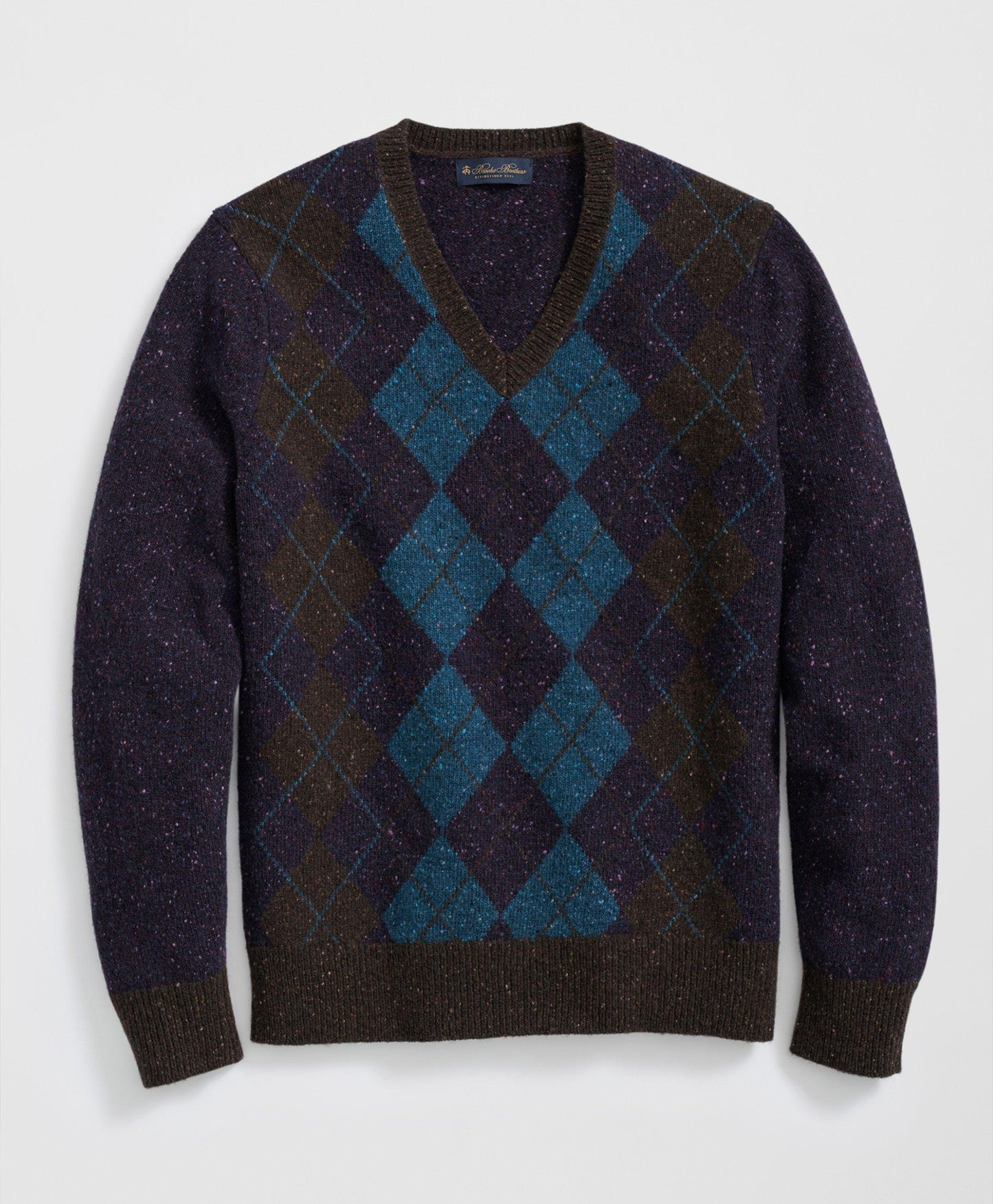 Merino Wool V-Neck Sweater with Argyle Motif