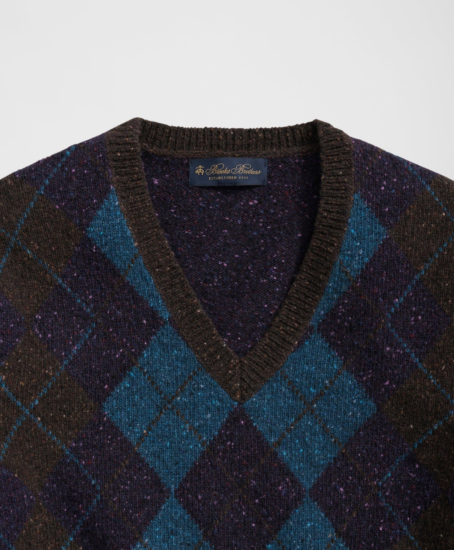 Merino Wool V-Neck Sweater with Argyle Motif