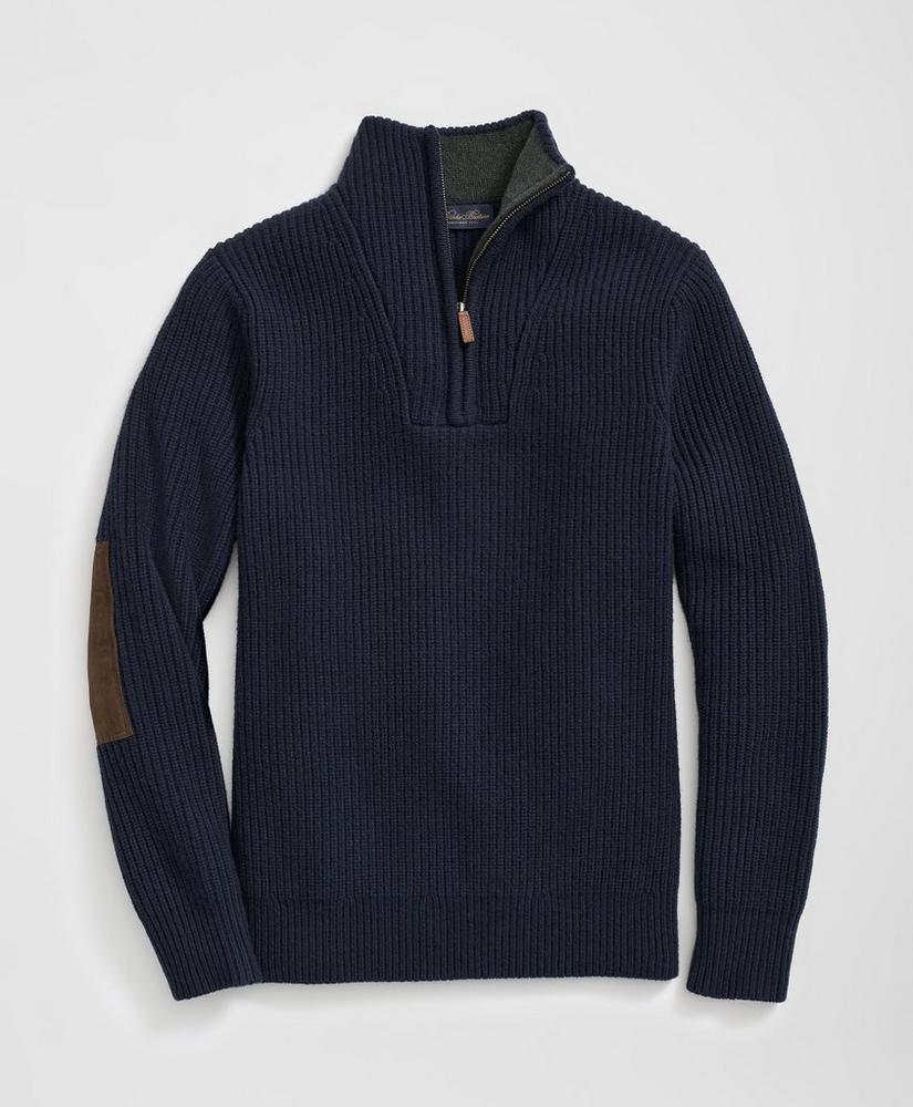 Military Elbow-Patch Half-Zip Sweater in Merino Wool-Cashmere