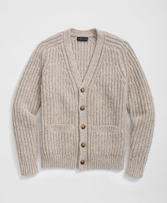 Alpaca-Wool Blend V-Neck Cardigan in English Rib