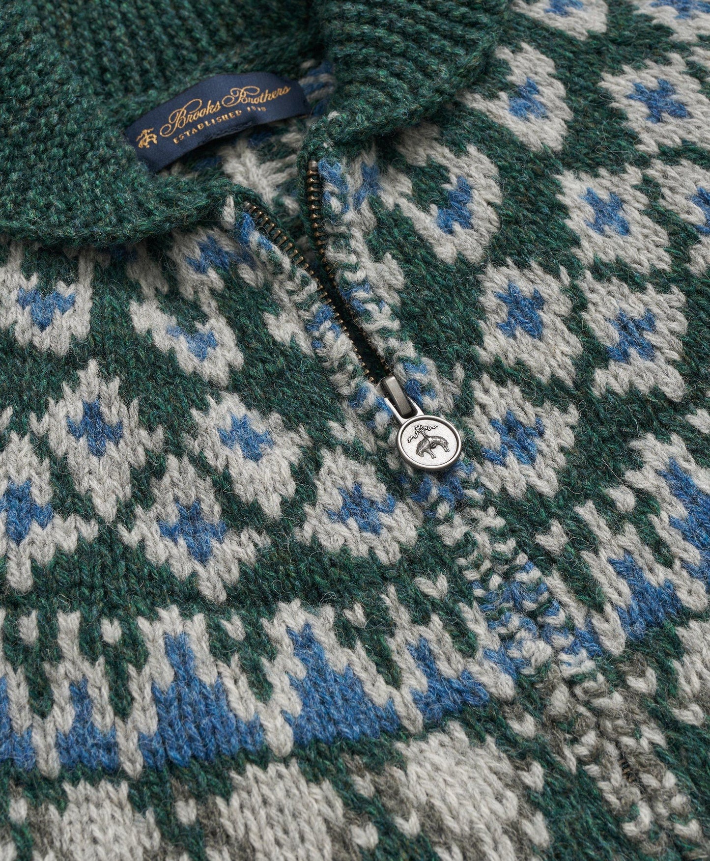 Wool Full-Zip Cardigan with Fair Isle Motif