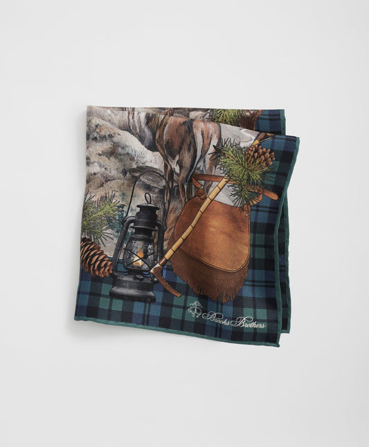 Wild-Deer Motif Silk Pocket Square