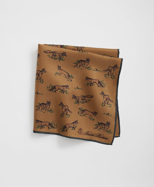 Fox Motif Silk Pocket Square