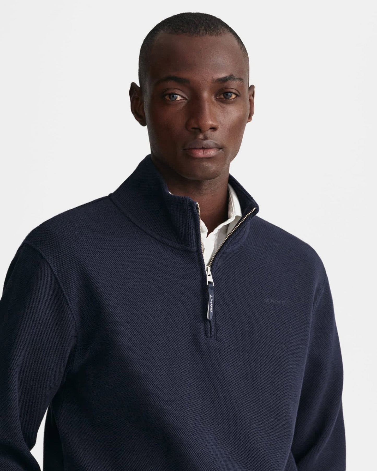 Men's Waffle Textured Half-Zip Sweatshirt - EVENING BLUE