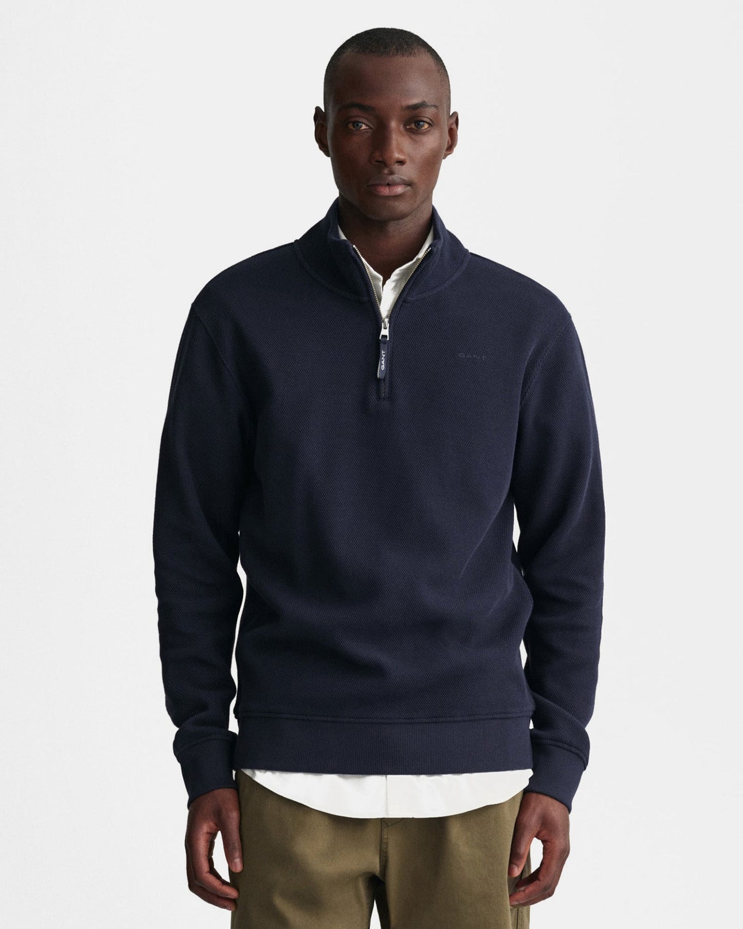 Men's Waffle Textured Half-Zip Sweatshirt - EVENING BLUE