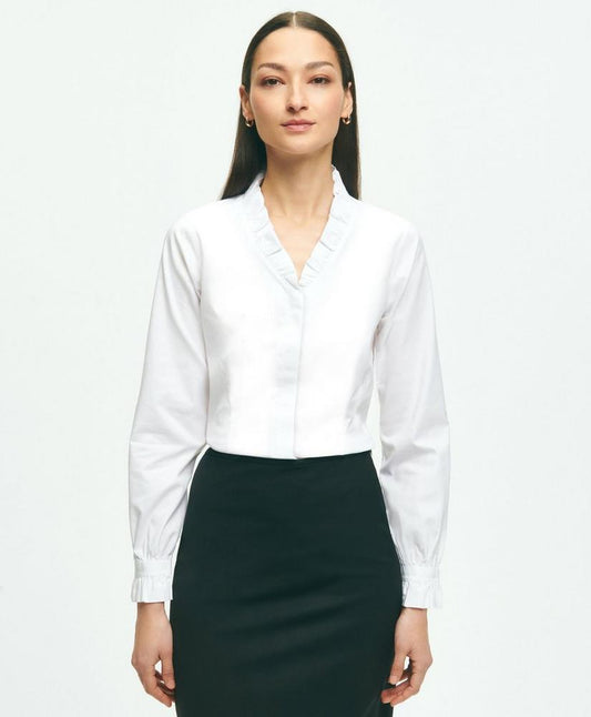 Fitted Non-Iron Stretch Supima Cotton Ruffle Dress Shirt