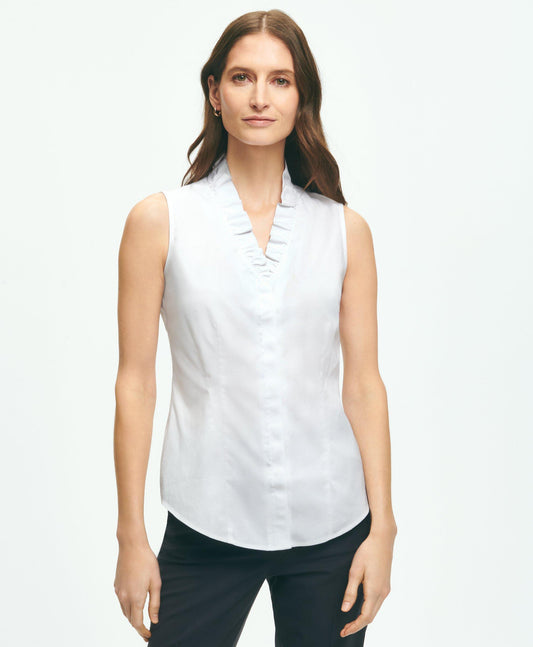 Fitted Non-Iron Stretch Supima Cotton Ruffle Shirt