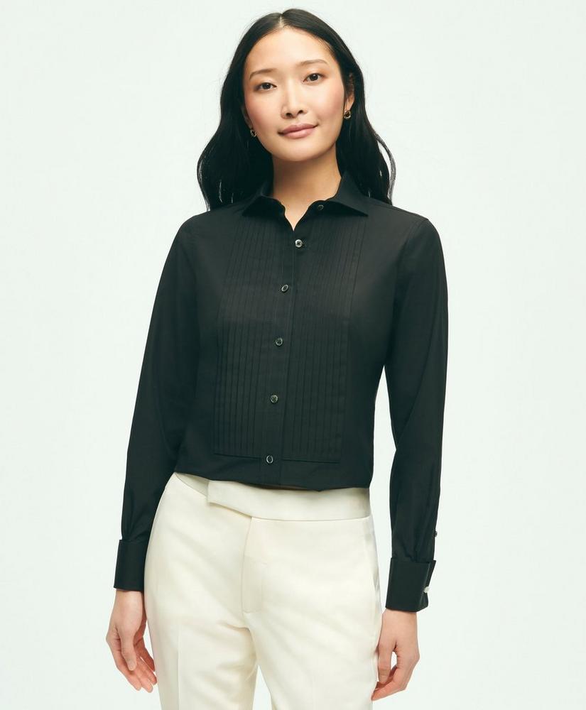 Black Fleece Pleated Tuxedo Shirt in Sea Island Cotton