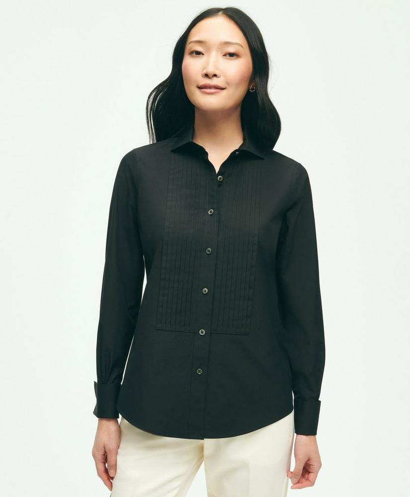 Black Fleece Pleated Tuxedo Shirt in Sea Island Cotton