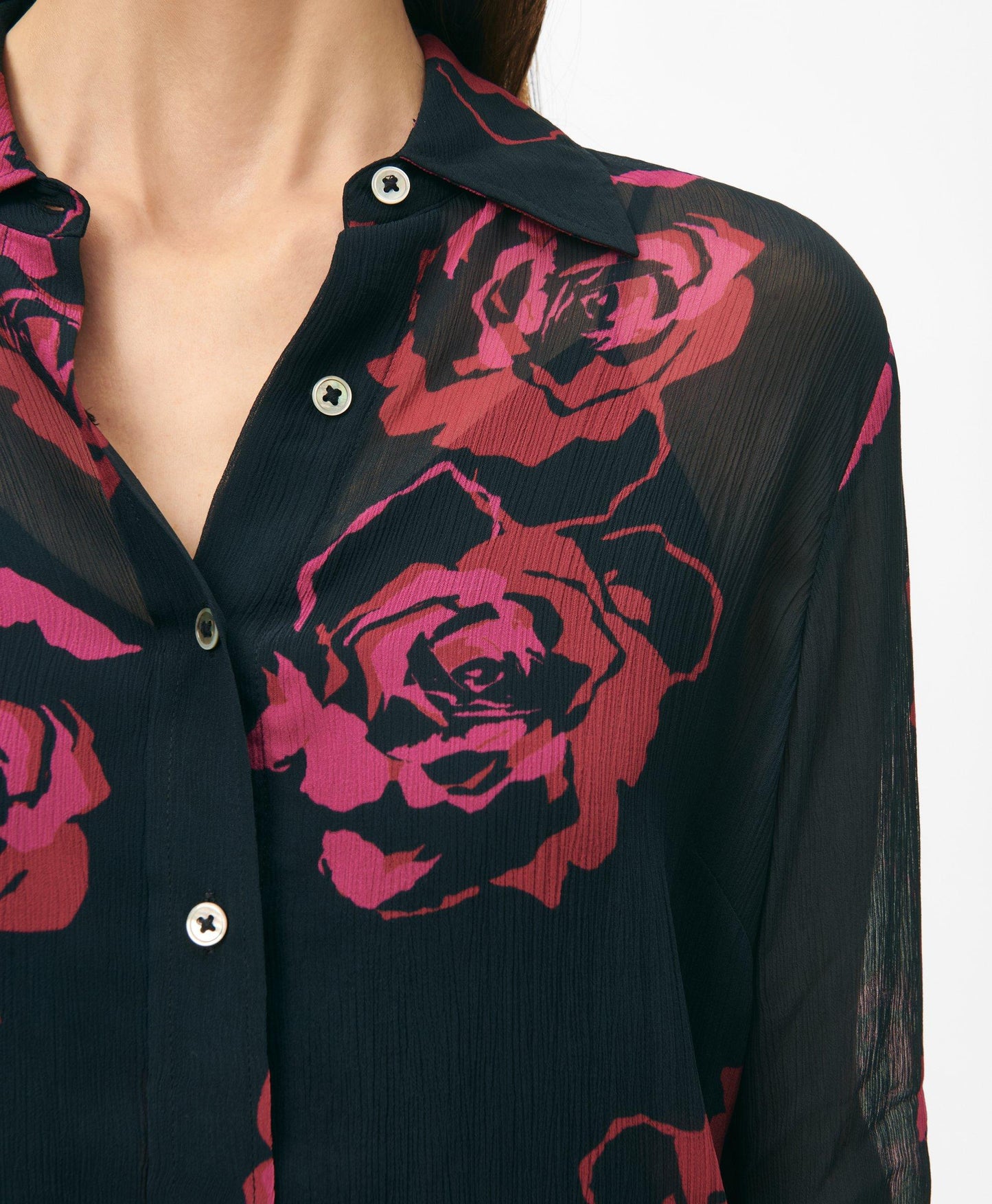 Relaxed Signature Rose Blouse in Chiffon with Removable Camisole