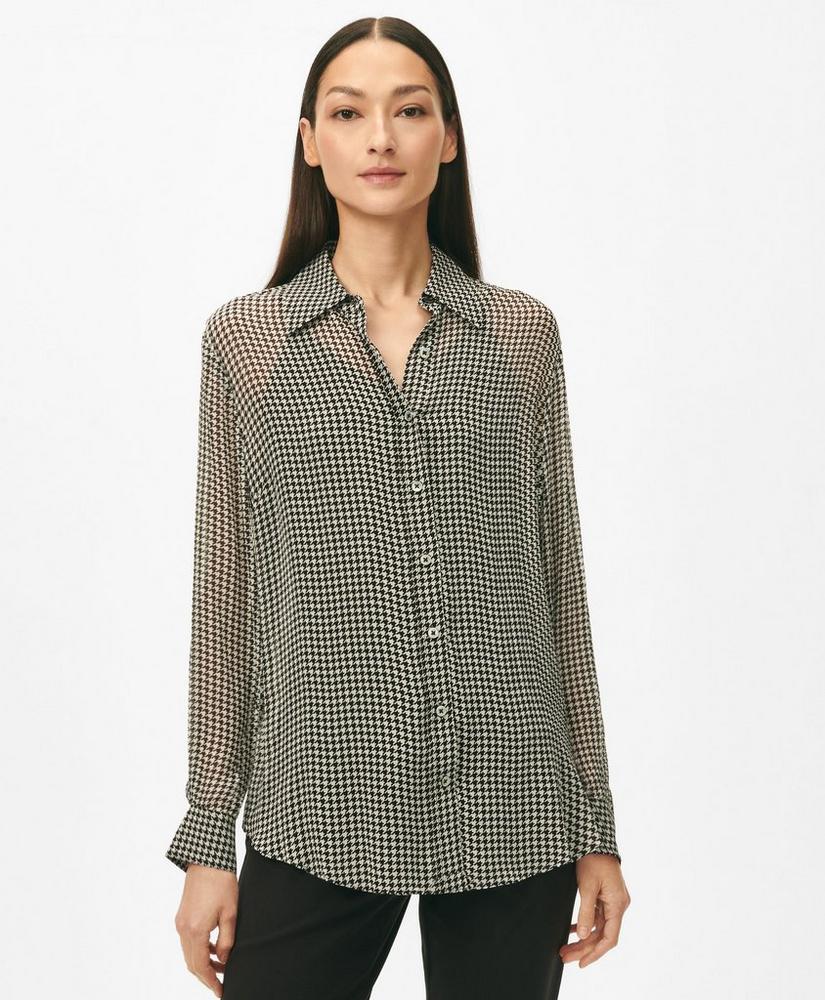 Relaxed Houndstooth Blouse in Chiffon with Removable Camisole