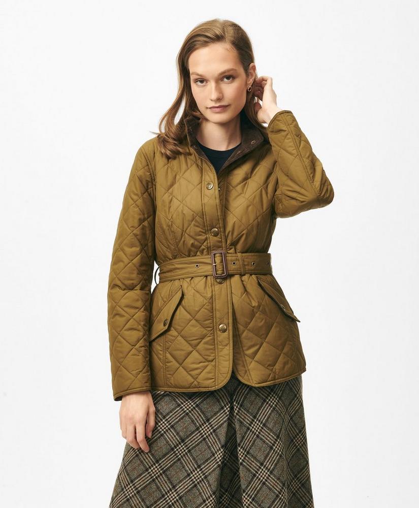 Belted Military-Inspired Quilted Jacket in Nylon