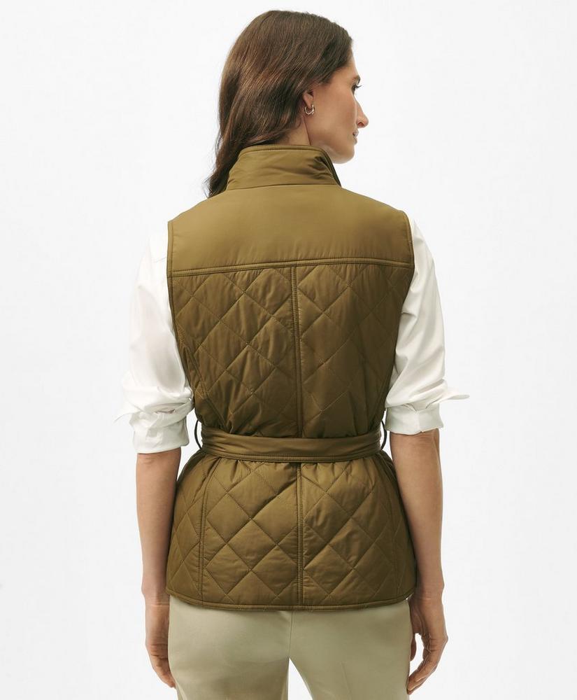 Belted Military-Inspired Quilted Vest in Nylon