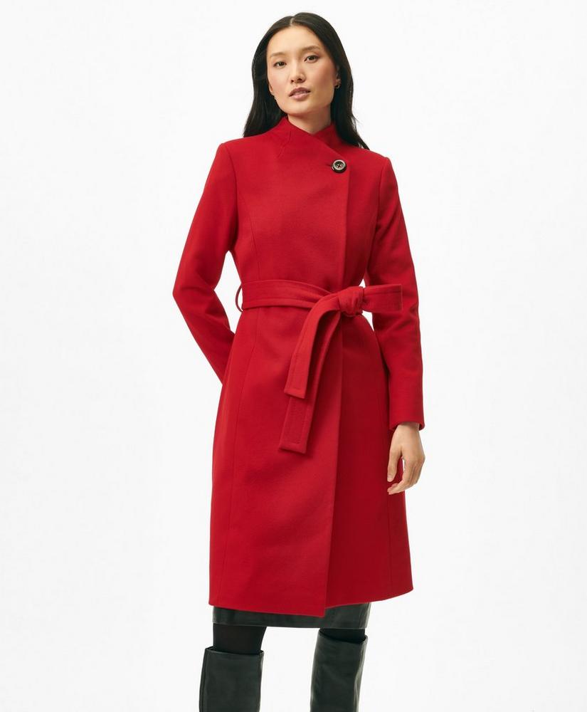 Wrap Coat in Water-Repellent Brushed-Twill Wool