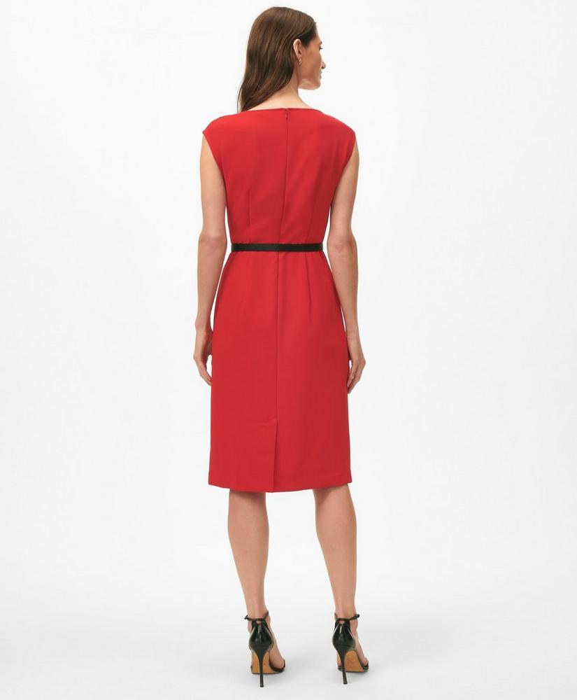 Cap Sleeve Belted Cowl Neck Dress in Fine Twill Stretch Crepe