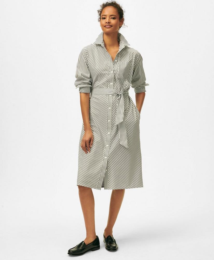 Bias-Stripe Belted Shirt Dress in Non-Iron Stretch Supima Cotton