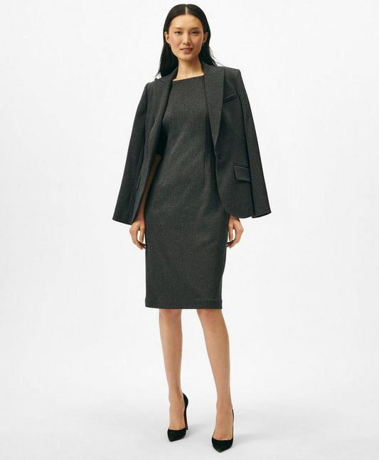 Boatneck Sheath Dress in Herringbone Cotton Blend