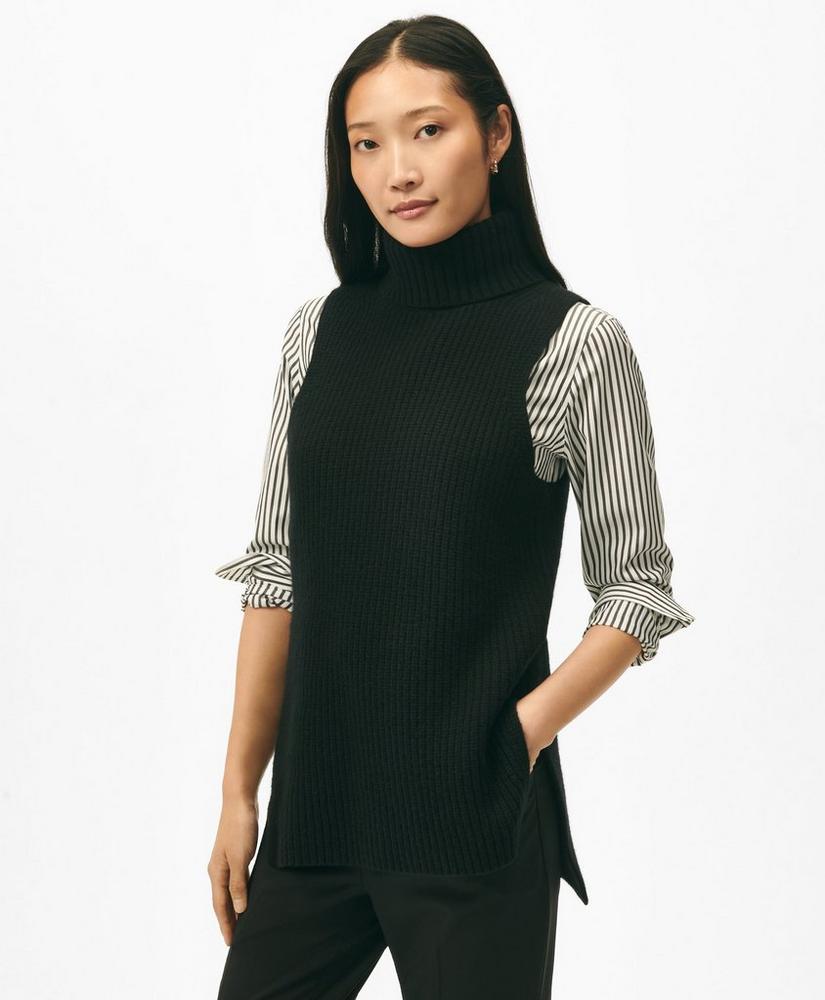 Sleeveless Ribbed Turtleneck Sweater in Wool-Cashmere