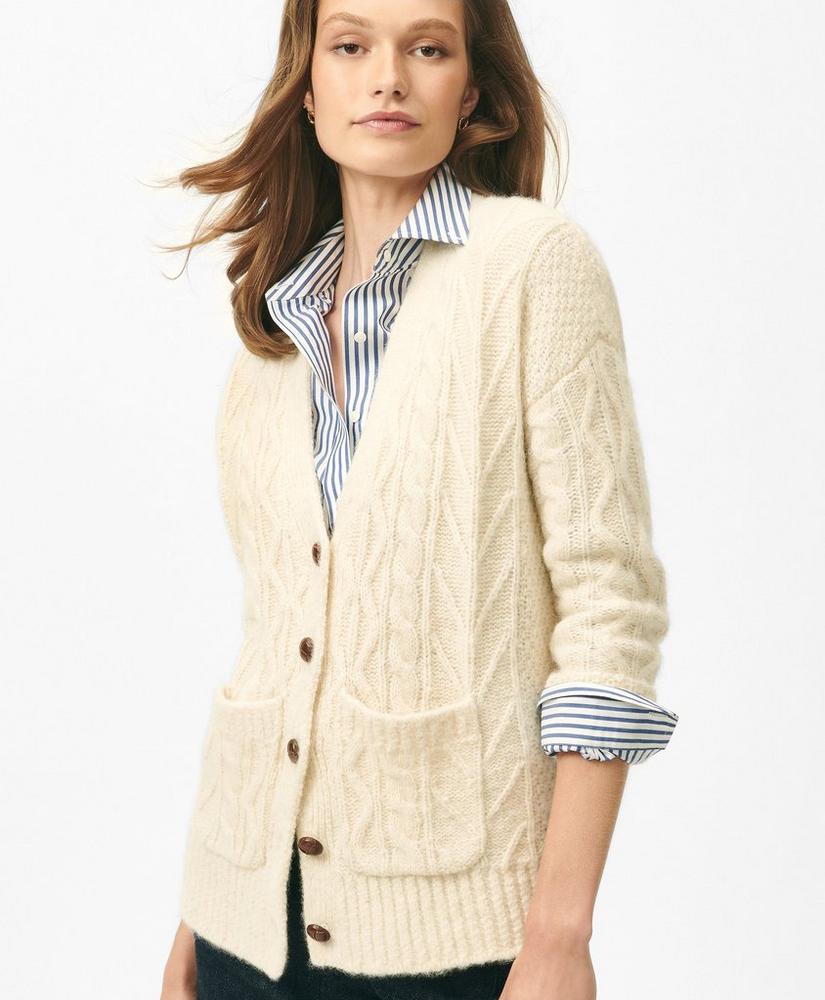 Relaxed Aran Knit Cardigan in Alpaca Blend