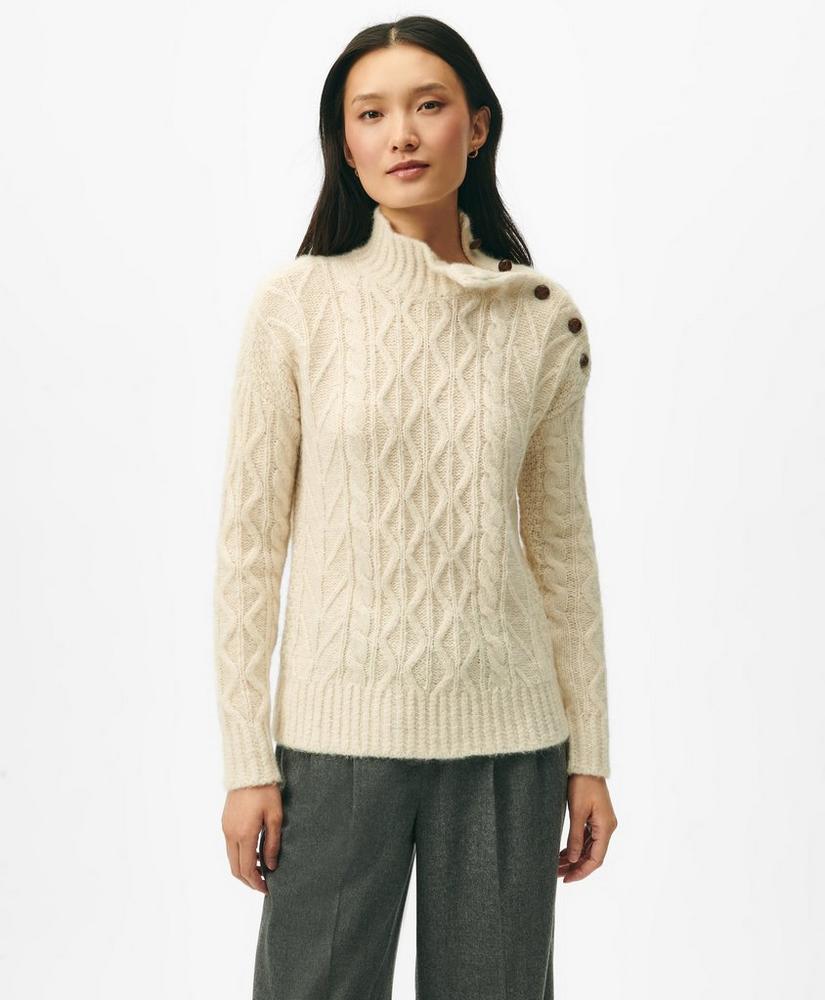 Funnel Neck Aran Sweater in Llama Blend