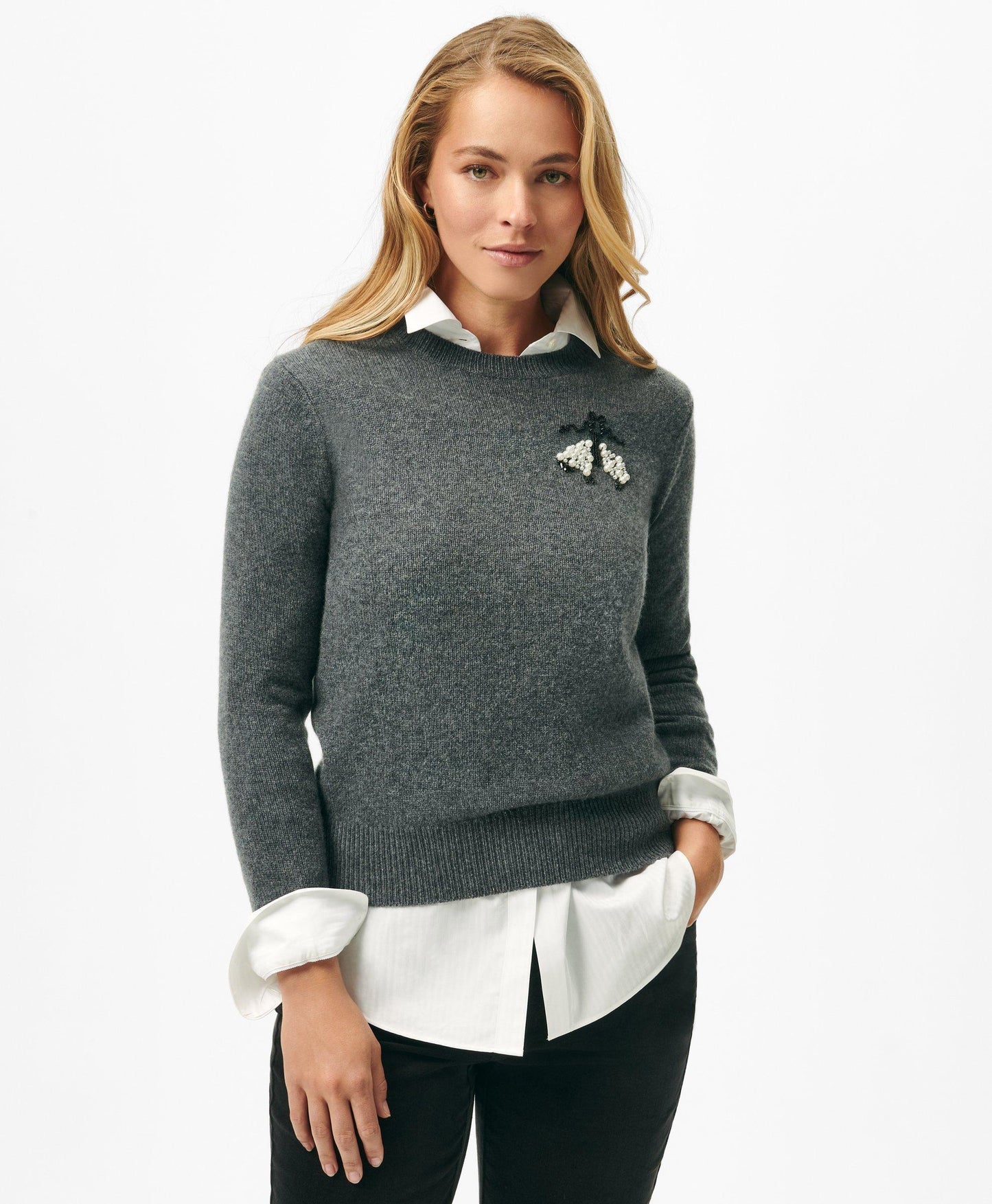 Beaded Golden Fleece Emblem Sweater in Merino Wool-Cashmere Blend