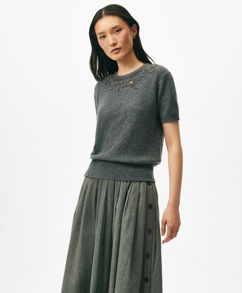 Embellished Twinset Short Sleeve-Shell in Merino Wool