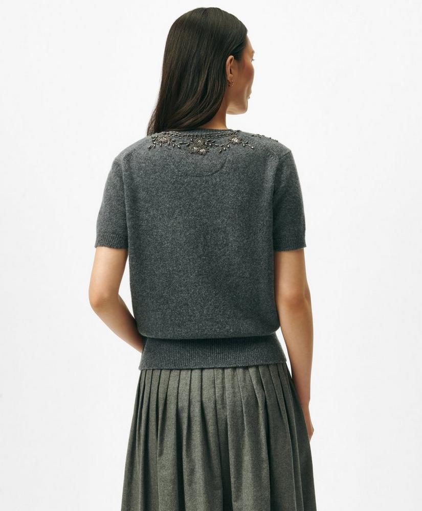 Embellished Twinset Short Sleeve-Shell in Merino Wool