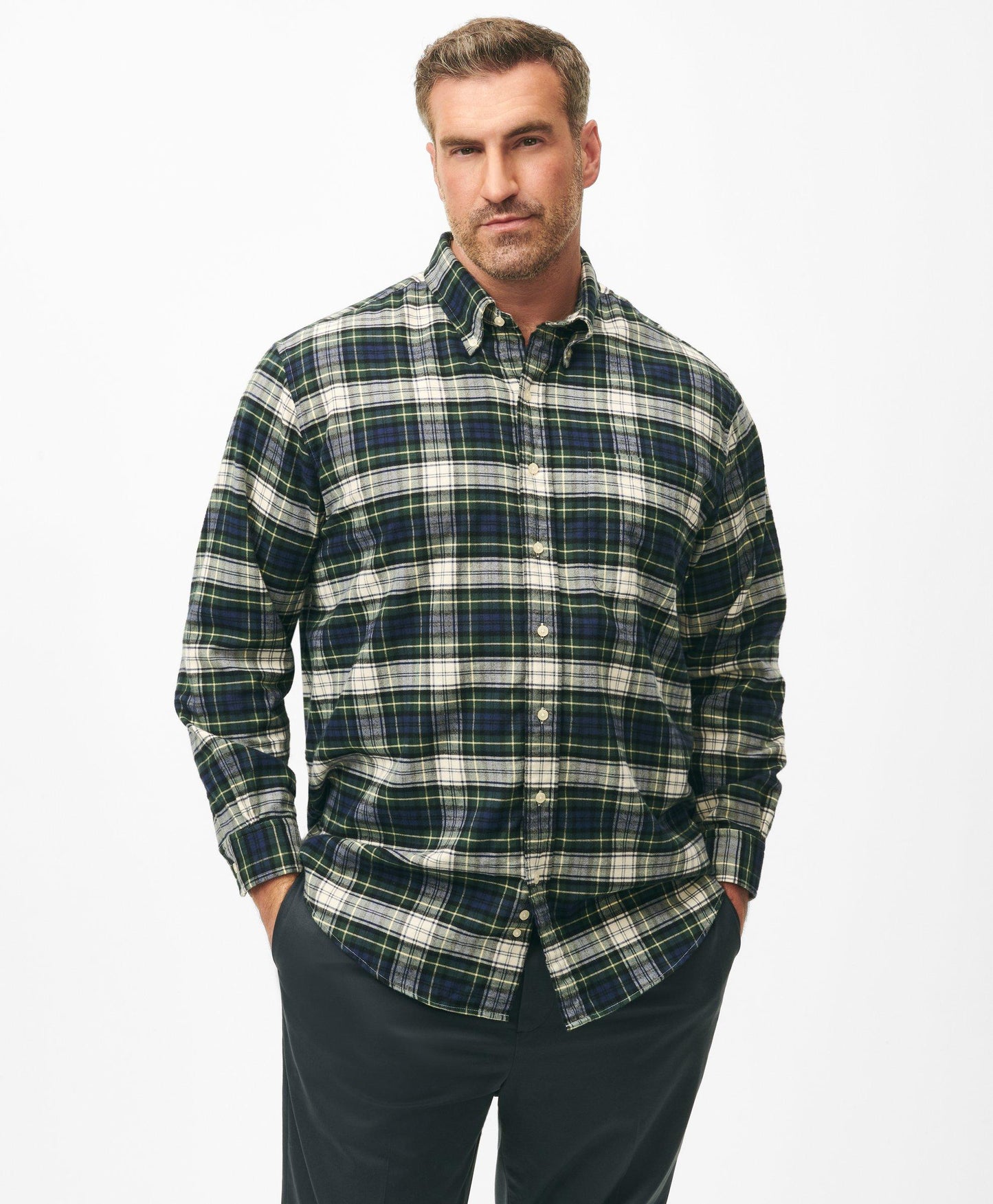 Big & Tall Portuguese Flannel Polo Button Down Collar, Tartan Shirt