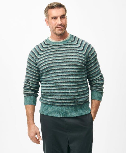 Big & Tall Crewneck Sweater in Striped Brush Wool